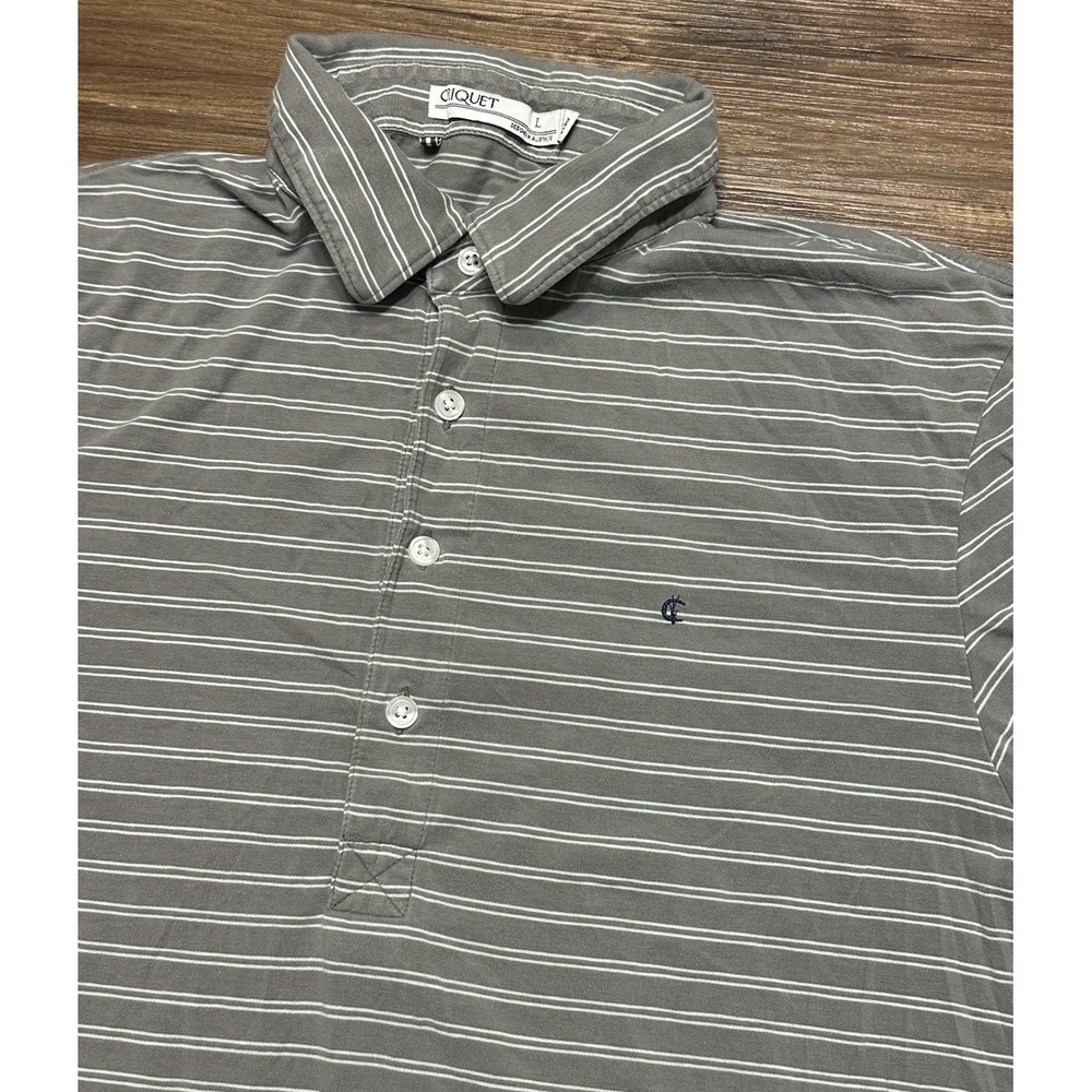 Criquet Top Shelf Players Pima Cotton Performance Polo Shirt Grey Stripped Sz L
